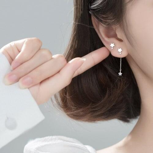 Delicate Asymmetrical Small Star Earrings 925 Sterling Silver Female Jewelry With Crystal Tassel Drop Earring Christmas Gift