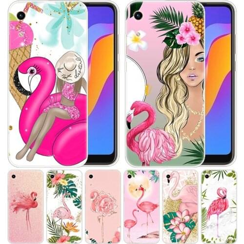 Silicone Case Cartoon cute pink flamingo luxury girl for Huawei Honor 9X 8A 7A 20 Pro 7X 8X 7S 8S 8 9 10 Lite View 20 20i Play