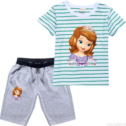 Sofia Girls Tops Fashion Summer Clothes Kids Shirts Cartoon Boys Short Sleeve Clothing Child T Shirt+Shorts