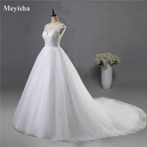 ZJ9073 2019 2020 White Ivory Lace Bride Open Back Wedding Dresses with short sleeve Bridal Gown with Chapel Train plus size 2-26