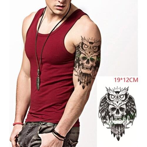 Waterproof Temporary Tattoo Stickers Skull Feather Owl Bird Fake Tatto Flash Tatoo Back Leg Body Art for Women Men