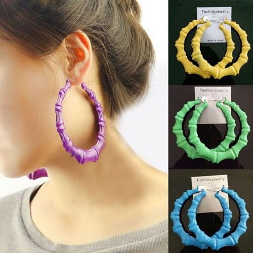 Big Wives Hoop Earrings Women Punk Bamboo Earrings Hip-Hop Hipster Exaggerate Fluorescent Color Eardrop Nightclubs Party Jewelry