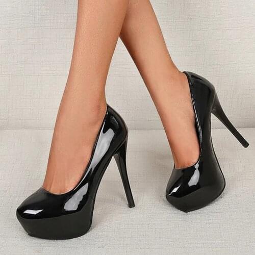 10/12cm Black Heels Ladies High Heel Pumps Sexy leather Night Club Party Shoes For Women Platform Heels talons hauts