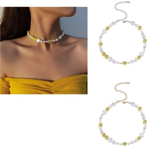 Yellow Smile Bead Pearl Necklace Beaded Choker Gift Women Cute Pendant Jewelry 2021 New Boho Party Summer Y2K Collar Necklace