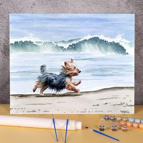 Animal Yorkshire Terrier DIY Painting By Numbers Set Acrylic Paints 50*70 Canvas Pictures New Design For Children Art