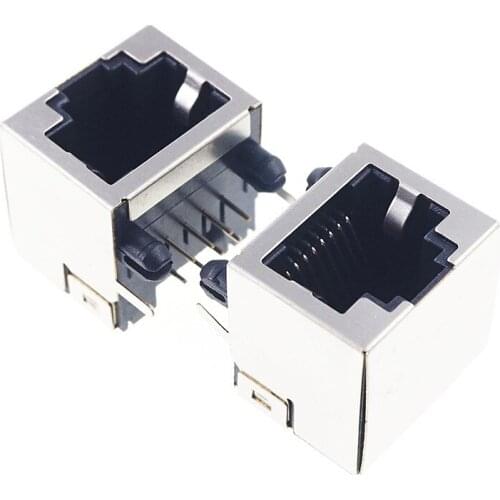 2pcs RJ45 Single Port Shielded Modular PCB Jack 8P8C Right Angle Through Hole PCB Ethernet connector Tab UP