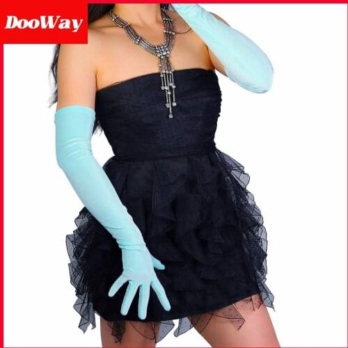 DooWay Opera Velvet Gloves for Women 1920s Party Dress Costume Stretchy Lake Blue 24 inches