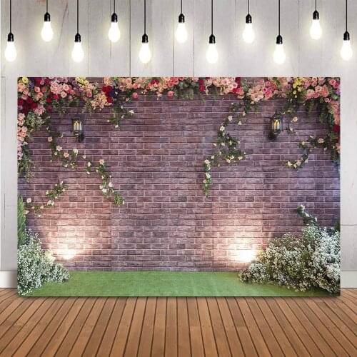 Retro brick wall floral backdrop for photography bridal shower girl birthday party photocall photographic studio photophone