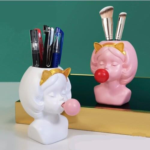 Ins Girls Heart Bubble Girls Make-up Brush Storage Barrel Lovely Desktop Pen Holder Ornaments Photo Props
