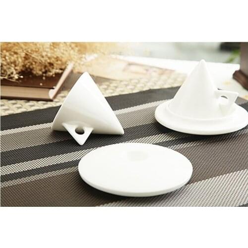 Pure White Ceramic Cup Creative Simple Shape Conical Coffee Cup with Dish Italian Espresso Coffee Shaped Bone Set