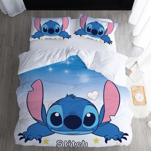 3d cartoon Stitch bedding set 3pc Bedspread Single Twin Full Queen King Size Bedclothes Kids Girl Boy Bedroom Decor Blue Color
