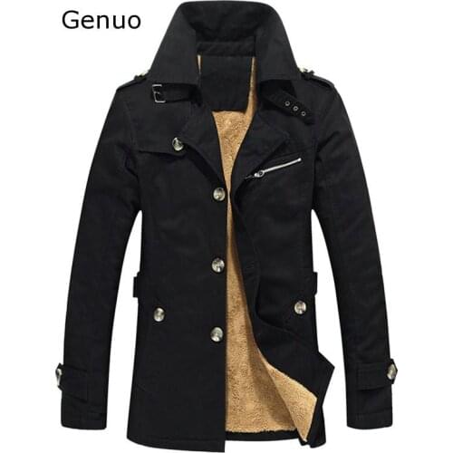 Genuo New 2020 Mens Winter Jacket Fashion Windbreaker Military Army Waterproof Men Long Thick Fleece Warm Trench Jacket Coats