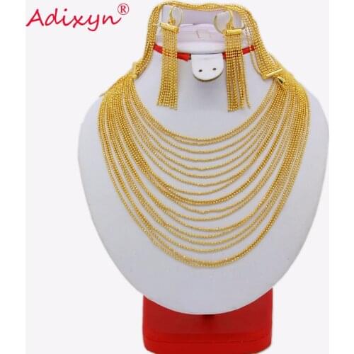 Adixyn Tassels Necklace/Earrings/Bracelet Set for Women Gold Color Jewelry India/Dubai/Ethiopian Wedding/Party Gifts N03121