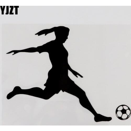 YJZT 14.4CMX11.3CM Cool Football Soccer Player Girl Decal Vinyl Car Sticker Black/Silver 8A-1070
