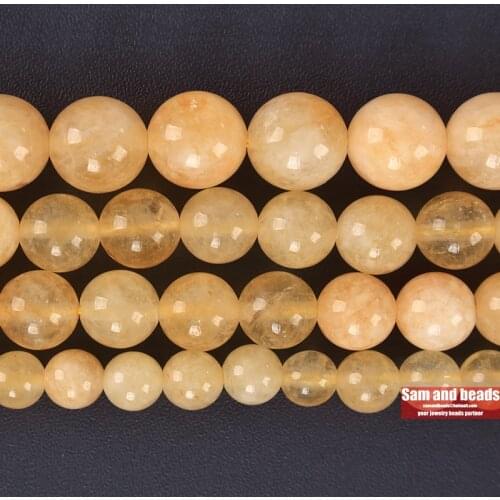 Natural Stone Yellow Quartz Angelite Round Loose Beads For Jewelry Making DIY Bracelets Necklace 15'' 4/6/8/10/12mm