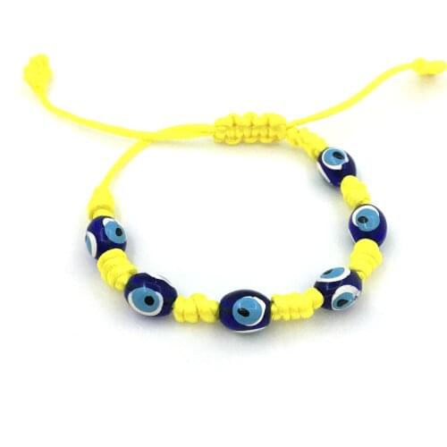 Pafuli El Yapımı Nazar Boncuklu Makrome Bileklik Neon Sarı