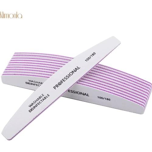 10Pcs Professional Half Moon Nail File 100/180 Grit White Sandpaper Nail Sanding Polishing Files Manicure UV Gel Buffing Tools