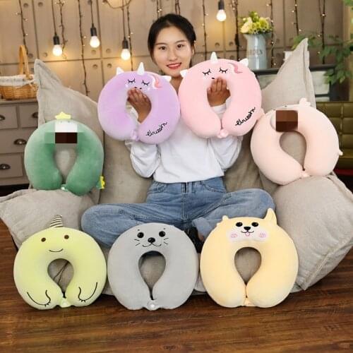 Creative Memory Cotton U-pillow Cartoon Animal Expression Travel Pillow Crystal Velvet Slow Rebound Clip Neck Pillow Antistatic