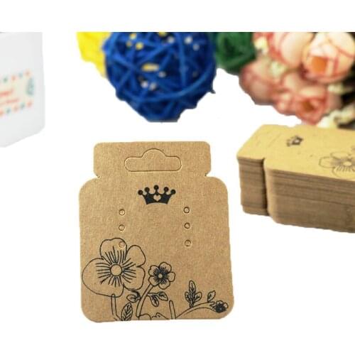 Custom Jewelry Necklace Earring Card Tags 500pcs/lot 4.3x5.2cm Kraft Paper Flower Printed Stud Earring Packaging Card Wholesale