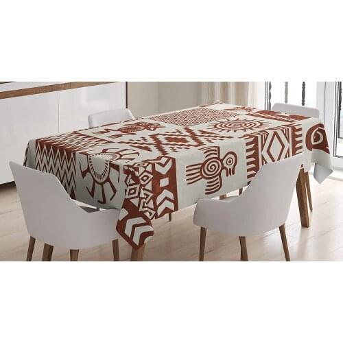 Frames with Patterns and Grunge Look Rectangular Table Cover for Dining Room Kitchen Decor