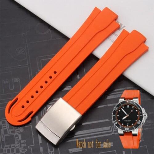 BRETA 24mm x 12mm Rubber Strap Watchband for Oris Aqui 7730/7740 Motorsport Diving Watch Band Convex Strap Orange Blue Black