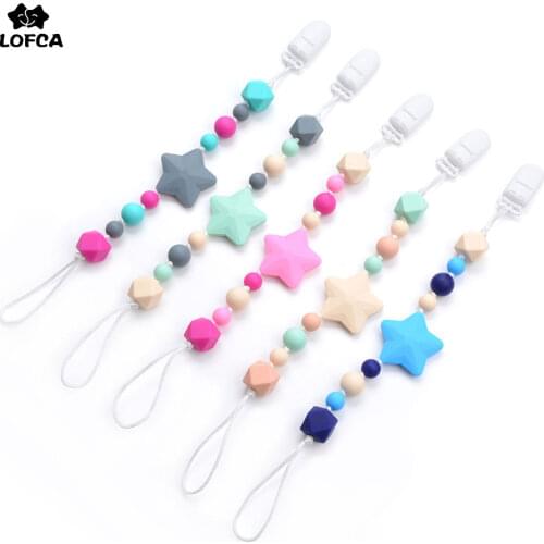 LOFCA Silicone Teether Pacifier Clip BPA Free Baby Teething Toys Star Beads Necklace Food Grade Silicone Beads Chain Pacifier