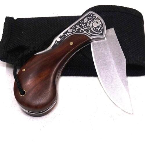 Mini Folding Knife Survival Tactical Knife Hunting Outdoor Camping Pocket Knives Stainless Steel Wood Handle EDC Tools Multitool
