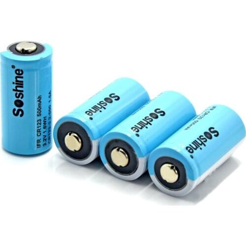 Soshine 4pcs IFR CR123 3.2V 500mAh LiFePO4 Rechargable Battery + Battery Box for Flashlight / Headlamp / Camera