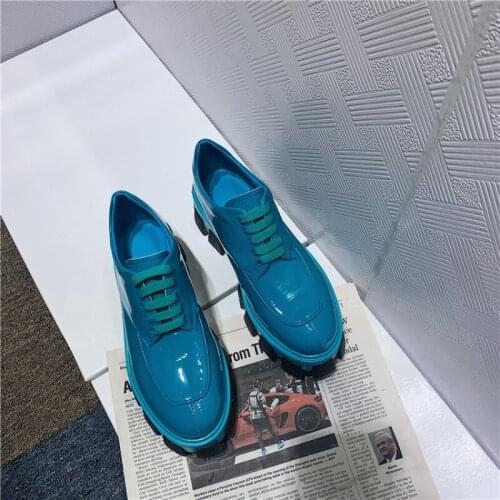Brand Fashion Women Candy Colors Patent Leather Platform Shoes Casual Pumps Lace Up Streetwear Shoes Harajuku Wedges Footwear