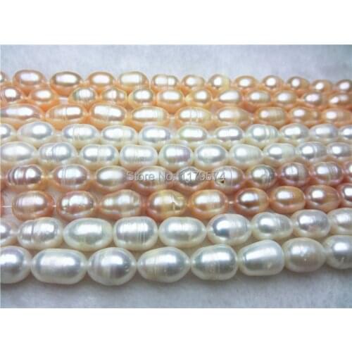 High Bright 8-9mm Rice Shape Freshwater Pearl Loose Beads Jewelry DIY Manual Accessories Parts Wholesale Price 15'' Hymz007