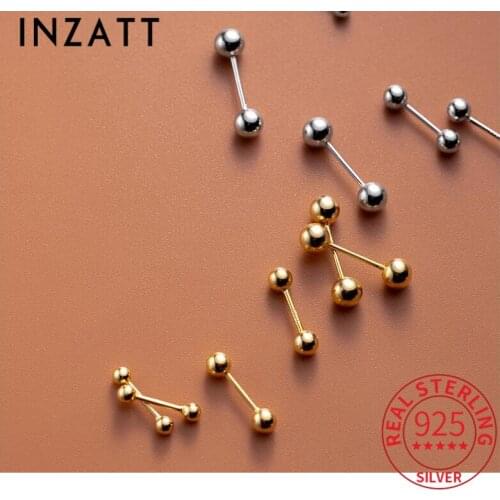 INZATT 1 Pcs Real 925 Sterling Silver Round Bead Stud 14K Gold Earrings For Women Hiphop Fine Jewelry Accessories Drop Shipping