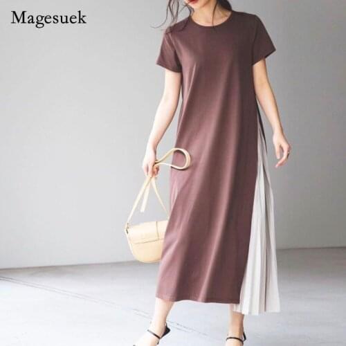 2021 Women Summer Dress Korea Chic Elegant Solid Cotton O-Neck Short Sleeve Dress Casual Simple Loose Long Dresses Vestido 14020