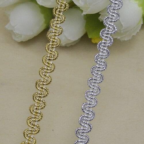 50 Meters Cheap DIY Gold Silver Braid Curve Lace Crocheted For Clothes Crafts Decoration 0.6 cm Wide Braided Sewing Lace Ribbon