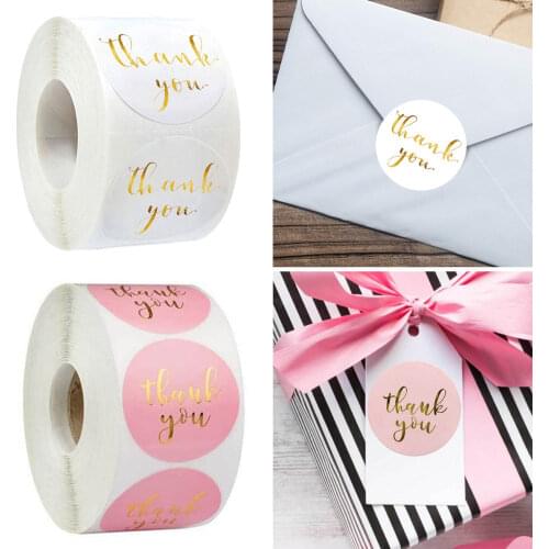 100-500pcs Thank You Pink Stickers White Gold-plated Stickers Scrapbooking Vintage Envelope Packaging Stamps Stationery Label