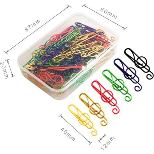 100Pcs Paper Clip Metal School Office Paperclip Assorted Color Musical Note