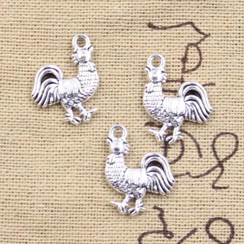 20pcs Charms Cock Rooster 20x14mm Antique Silver Color Pendants DIY Crafts Making Findings Handmade Tibetan Jewelry