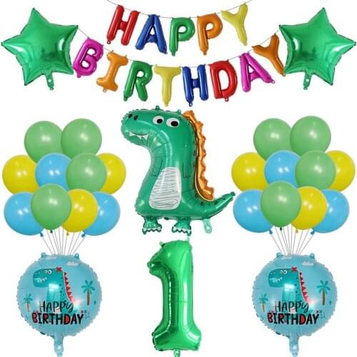 39pcs Cartoon Dinosaur Foil Balloons 30inch Number Air Globos Jungle World 1 2 3 4 5 Birthday Theme Party Decoration Kids Toys