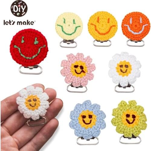 Lets Make 5pcs Pacifier Crochet Smiley Sunflower Clip Nipple Clasps Nipple Holder Pacifiers For Babies DIY Accessory Round