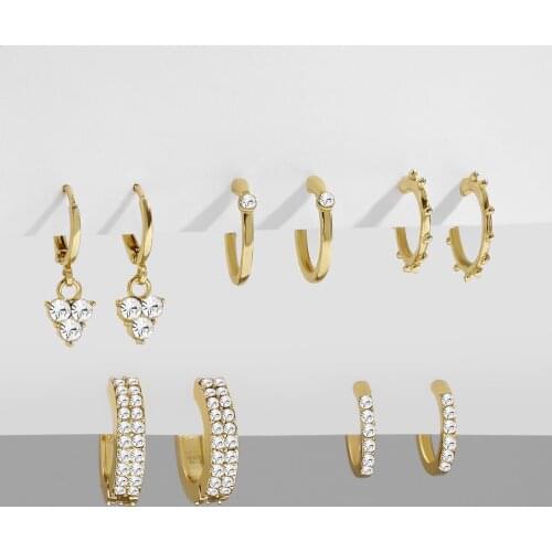 5pair Hot Sale CZ Circle Huggie Earrings Set Female Round Statement C-shaped Drop Earrings Set Wedding Jewelry 2021