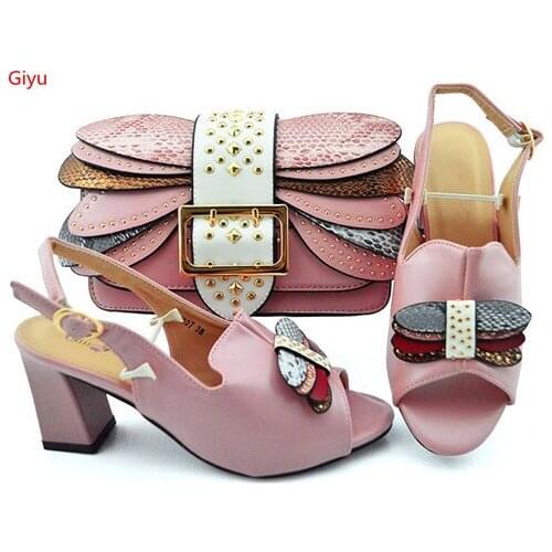 Doershow new Design African Women Shoes And Bag Sets With Rhinestones Pumps Italian Shoes With Matching Bags For Evening SKP1-41