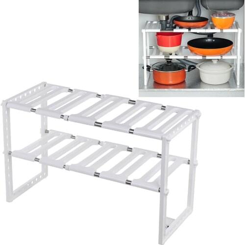 2 Tiers Plastic Expandable Under Sink Storage Rack Home Living Room Kitchen Organizer Rack Holder