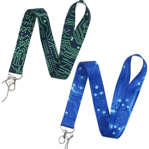 ER268 Green Blue Motherboard Cool Painting Art Key Chain Lanyard Neck Strap For Phone Keys ID Card Creative Lanyards