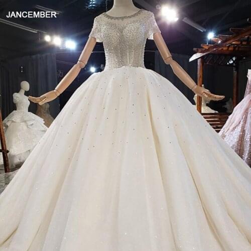 HTL1807 Luxurious Sequined Beading Wedding Dress 2020 O-Neck Short Sleeve Applique Ball Gowns حفلة موسيقية فساتين