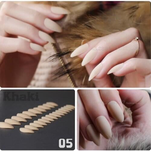 Pure colour Nude New mountain peak Designs Khaki Artificial nail Fashion Full Nail Tips Stiletto Noble Matte False nails 24pcs