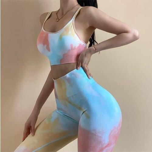 JULYS SONG Dyeing SeamlessYoga Set Fitness Sportswear Gym Clothing Suit Workout Outfit For Woman High Waist Leggings Sports Bra