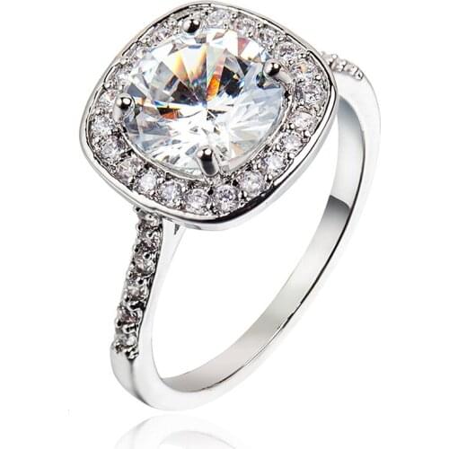 Classic Copper Luxury Crystal Silver Color Wedding Rings For Women Female AAA White Cubic Zircon Engagement Ring Jewelry Gift