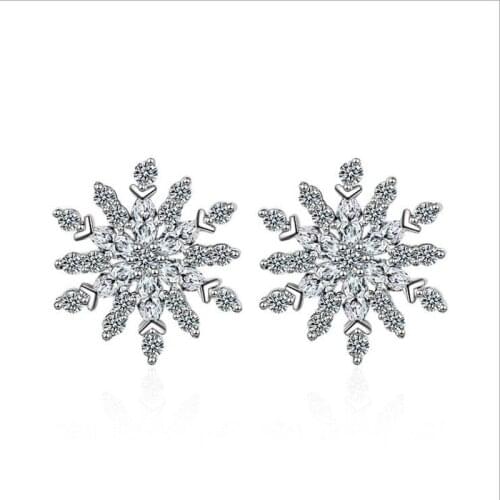 KOFSAC New Charming 925 Sterling Silver Stud Earrings For Women Luxury Crystal Full CZ Snowflake Earring Jewelry Christmas Gifts