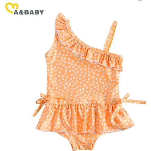 Ma&Baby 6M-4Y Summer Toddler Infant Kid Baby Girl Swimwear One Piece Swimsuit Ruffles One Shoulder Beachwear Bathing Suit
