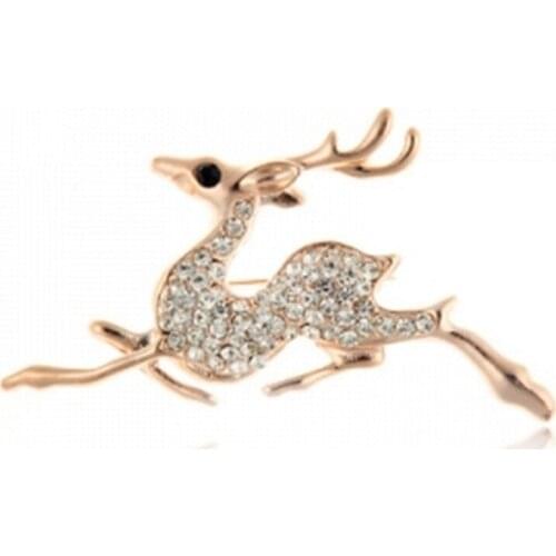 Fashion Woman Crystal Brooch Cute Running Deer Brooches Pins Denim Collar Badge Pins Jewelry Accessories Wholesale
