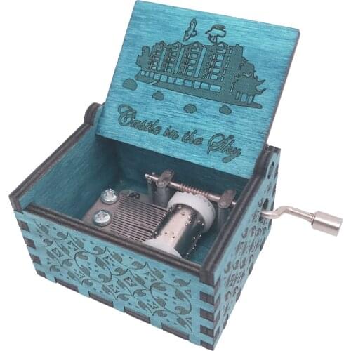 Castle in the Sky Music Box,Mini Size 18 Note Hand Crank Musical Box Carved Wood Musical Gift,Play Castle in the Sky(Laputa)